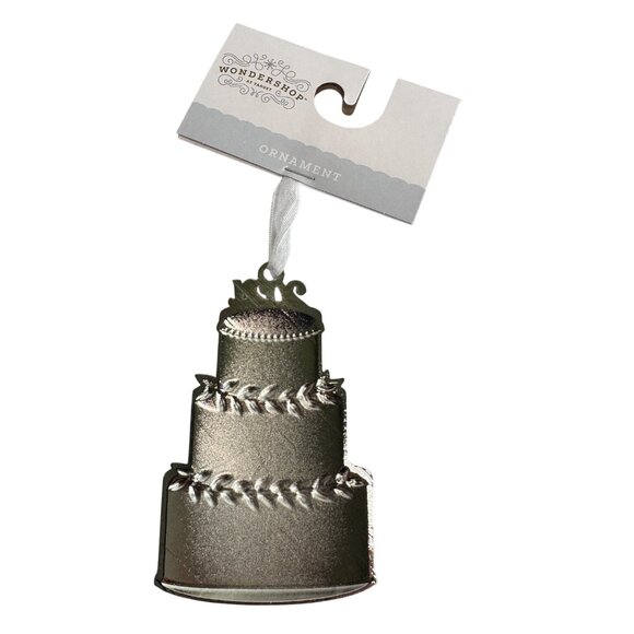Newlywed Just Married 2024 Metal Cake Christmas Ornament Silver White Wondershop - Picture 2 of 2